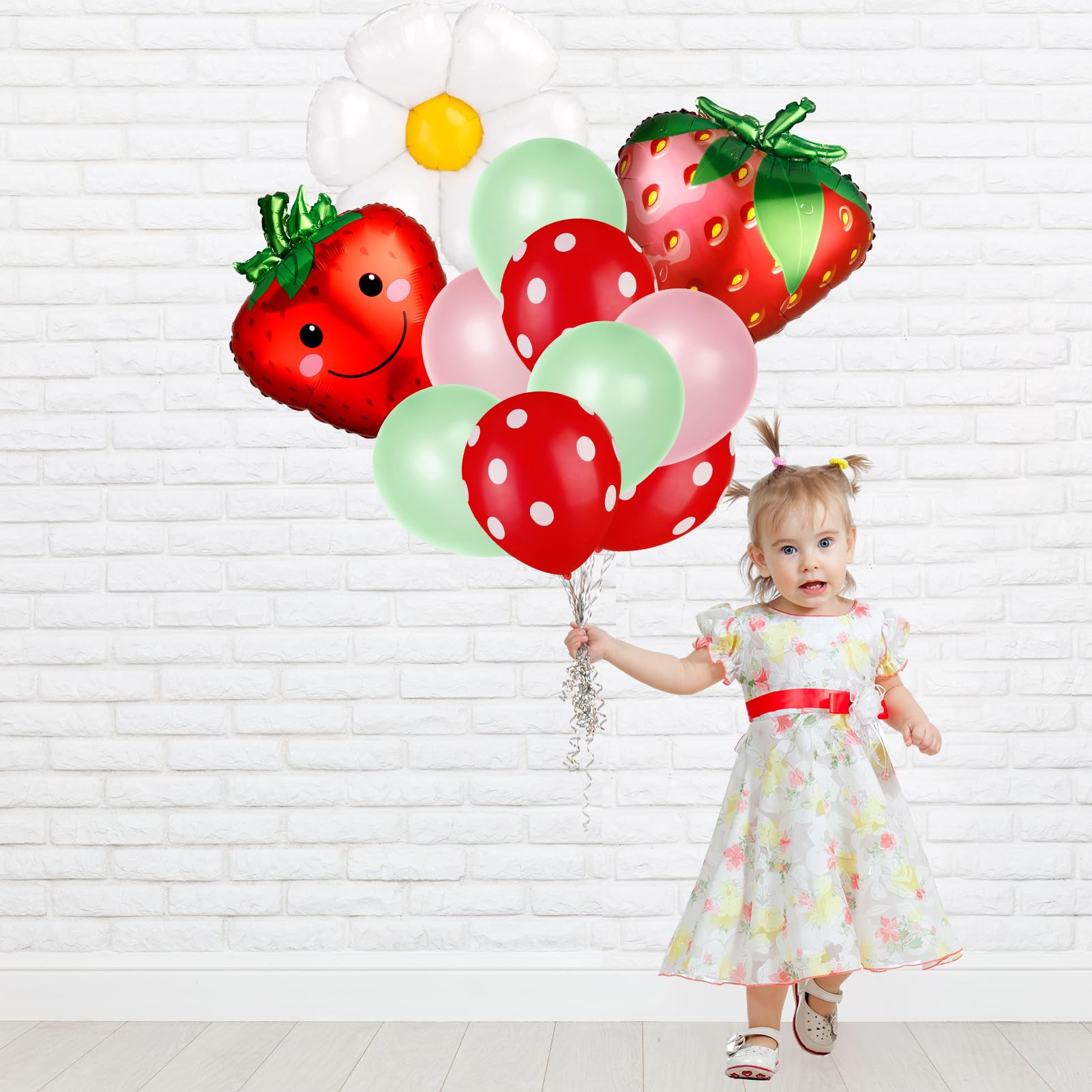 Auidy_6TXD 19Pcs Strawberry Balloons, Strawberry Birthday Decorations, Berry First Birthday Party Supplies Strawberry First Birthday Decorations for Girl Sweet Fruit Party Supplies