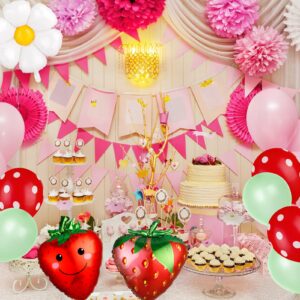 Auidy_6TXD 19Pcs Strawberry Balloons, Strawberry Birthday Decorations, Berry First Birthday Party Supplies Strawberry First Birthday Decorations for Girl Sweet Fruit Party Supplies