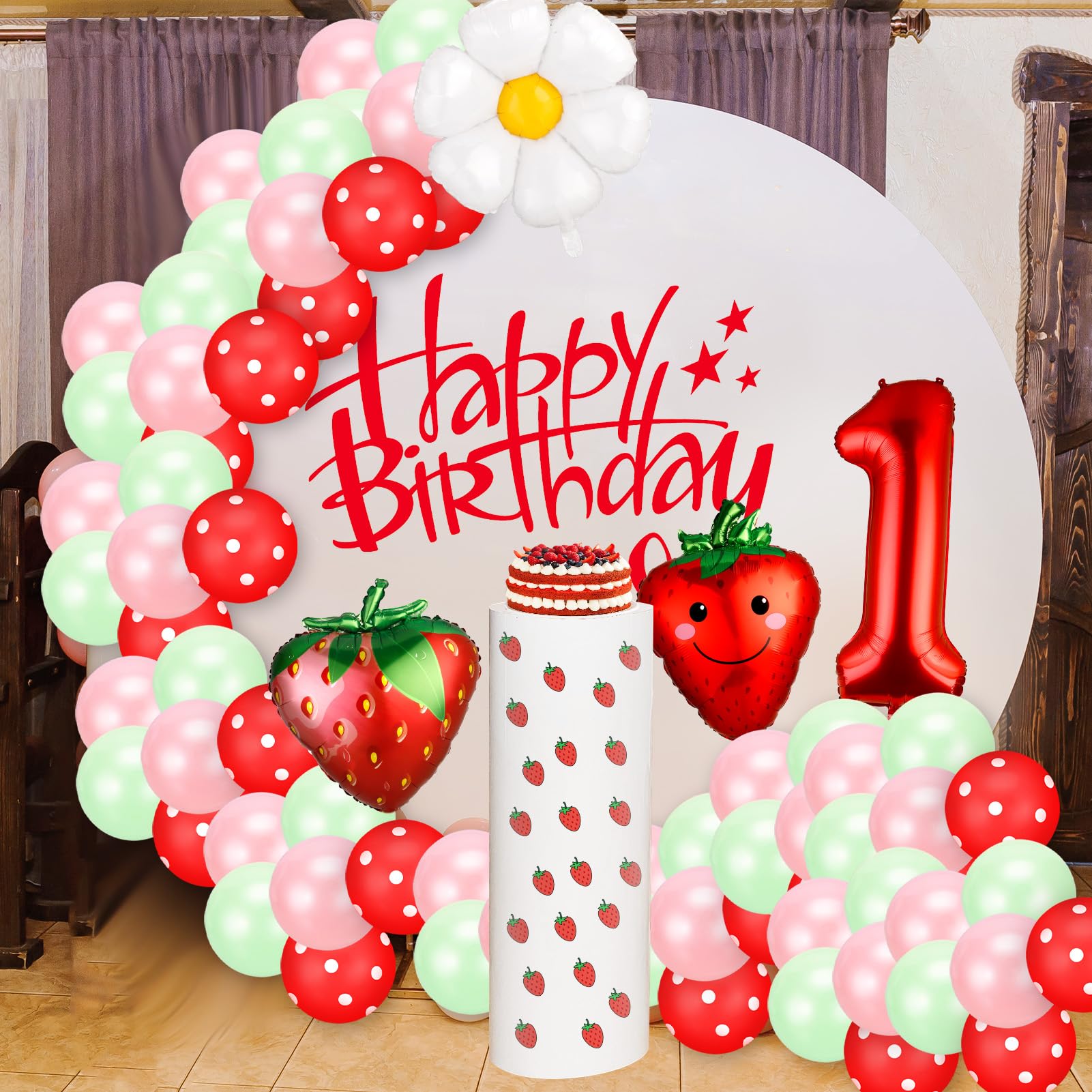 Auidy_6TXD 19Pcs Strawberry Balloons, Strawberry Birthday Decorations, Berry First Birthday Party Supplies Strawberry First Birthday Decorations for Girl Sweet Fruit Party Supplies