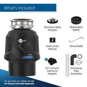 InSinkErator Power 1HP, 1 HP Garbage Disposal, Power Series EZ Connect Continuous Feed Food Waste Disposer, Black