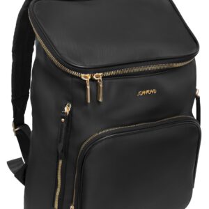 Joan & David Twill Nylon 18" Backpack with Padded Laptop Sleeve, and Luggage Strap with 1 Free TSA Approved Bottle, Fits Up To 15" Inch Laptop (Black)