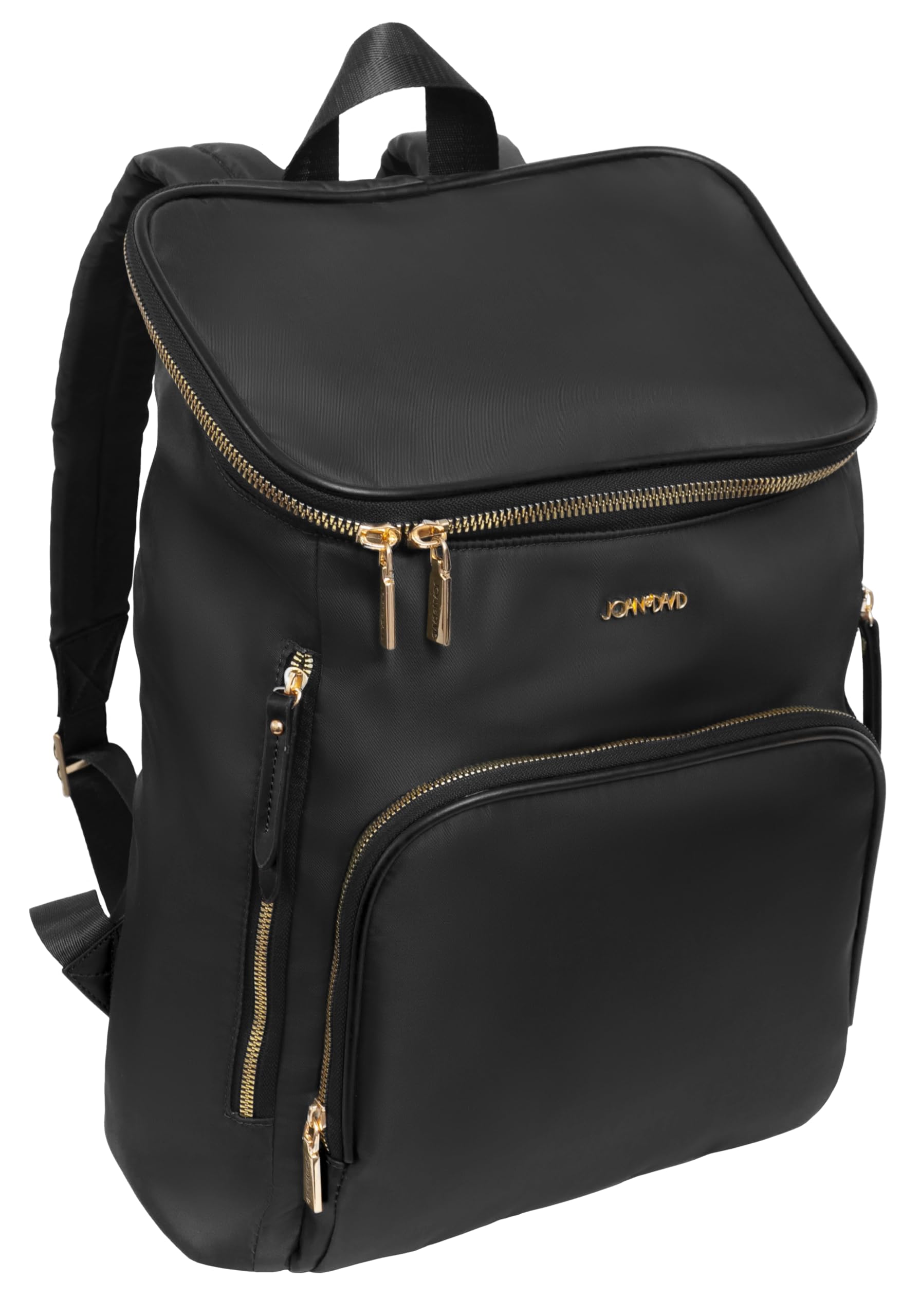 Joan & David Twill Nylon 18" Backpack with Padded Laptop Sleeve, and Luggage Strap with 1 Free TSA Approved Bottle, Fits Up To 15" Inch Laptop (Black)