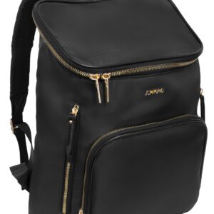 Joan & David Twill Nylon 18" Backpack with Padded Laptop Sleeve, and Luggage Strap with 1 Free TSA Approved Bottle, Fits Up To 15" Inch Laptop (Black)