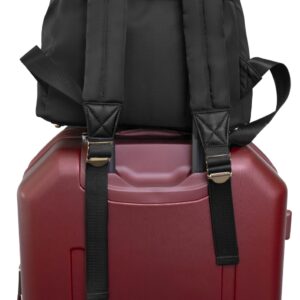 Joan & David Twill Nylon 18" Backpack with Padded Laptop Sleeve, and Luggage Strap with 1 Free TSA Approved Bottle, Fits Up To 15" Inch Laptop (Black)