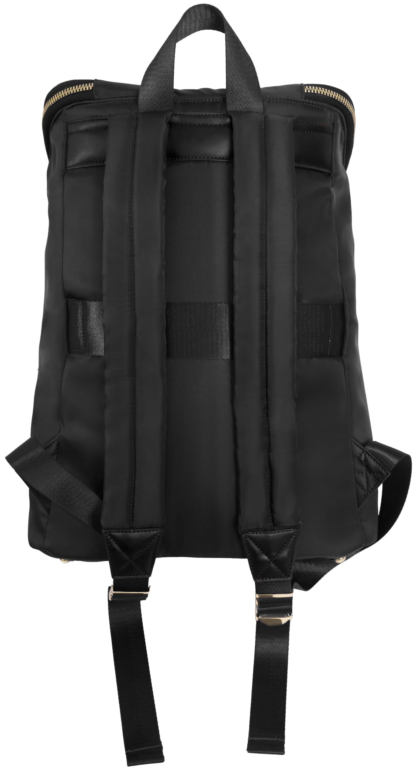 Joan & David Twill Nylon 18" Backpack with Padded Laptop Sleeve, and Luggage Strap with 1 Free TSA Approved Bottle, Fits Up To 15" Inch Laptop (Black)