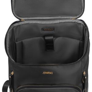 Joan & David Twill Nylon 18" Backpack with Padded Laptop Sleeve, and Luggage Strap with 1 Free TSA Approved Bottle, Fits Up To 15" Inch Laptop (Black)