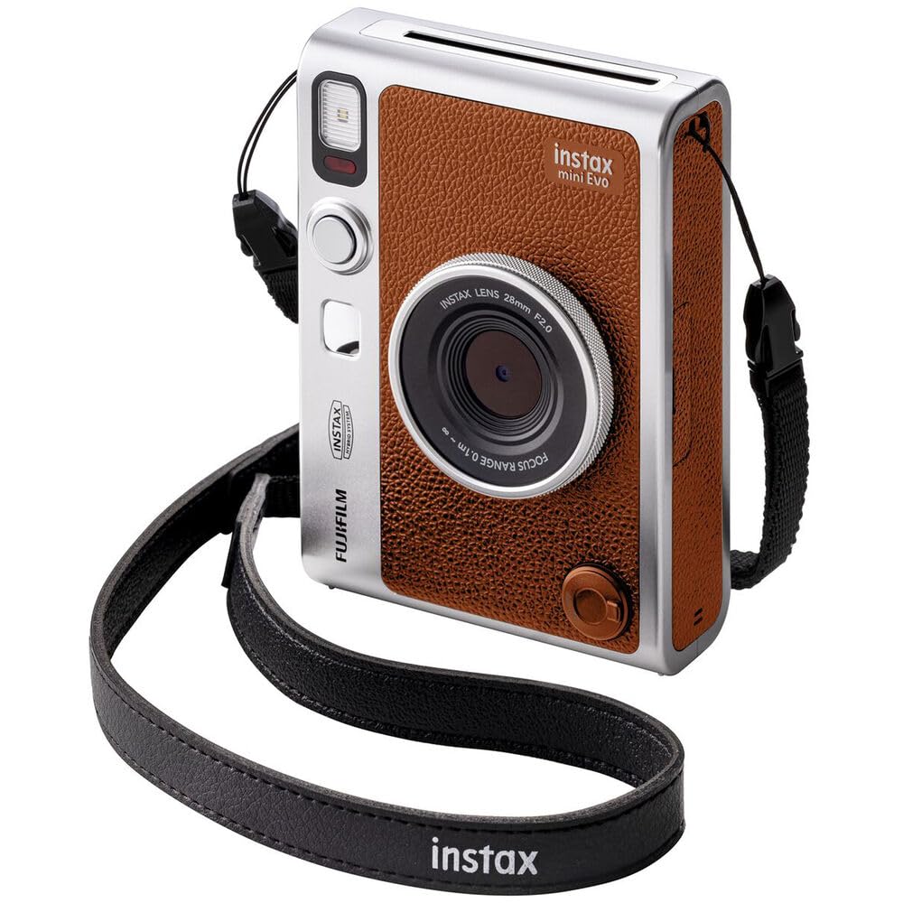 Fujifilm INSTAX Mini EVO Hybrid Instant Camera (Brown) Bundle, Includes: Fujifilm INSTAX Mini Film (60 Exposures), SanDisk 128GB MicroSDXC Memory Card and More (5 Items)