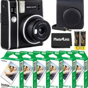 Fujifilm Instax Mini 40 Instant Camera Black, Fuji Mini Film Value Pack 60 Sheets, Vintage Style Carrying Case, Bundle