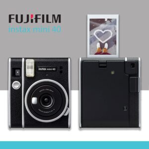 Fujifilm Instax Mini 40 Instant Camera Black, Fuji Mini Film Value Pack 60 Sheets, Vintage Style Carrying Case, Bundle