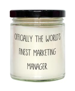 surprise marketing manager gifts, officially the world's finest, birthday scent candle for marketing manager from colleagues, creative marketing manager gifts, unique corporate gifts for marketing