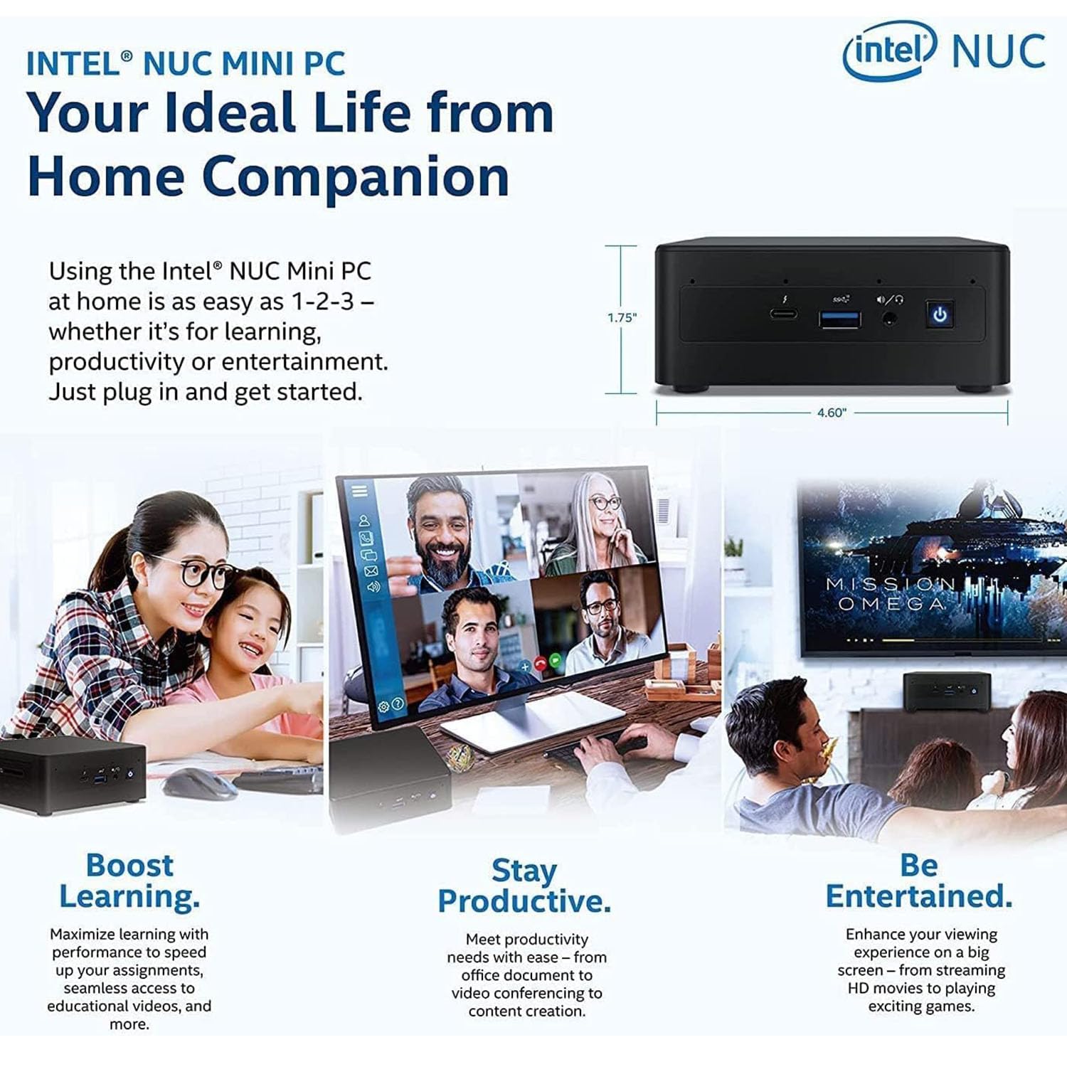NUC Intel 11 Business Mini PC Desktop, Intel Core i7-1165G7, 32GB DDR4 RAM, 1TB PCIe M.2 SSD, Wi-Fi 6, HDMI, RJ45, MiniDP, Bluetooth, Windows 11 Pro, Black