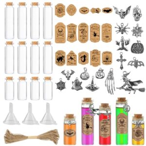 luckyhern 64 pcs halloween potion bottles apothecary bottles with halloween stickers and pendants for halloween indoor decor halloween tiered tray table home room party supplies