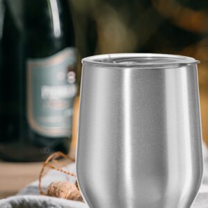 Oggi Cheers 'Celebrate Collection' Stainless Steel Insulated Wine Tumbler - Silver Sparkle, 12oz, with clear slider lid. (Pack of 2)