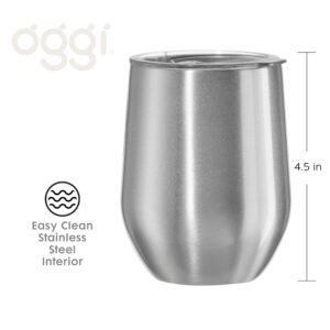 Oggi Cheers 'Celebrate Collection' Stainless Steel Insulated Wine Tumbler - Silver Sparkle, 12oz, with clear slider lid. (Pack of 2)