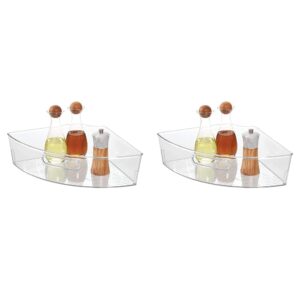 idesign recycled plastic 1/4 wedge lazy susan turntable organizer with handle, pantry, bathroom, general storage and more – 16.5" x 11" x 4", clear (pack of 2)