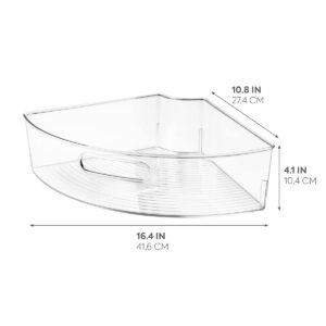 iDesign Recycled Plastic 1/4 Wedge Lazy Susan Turntable Organizer with Handle, Pantry, Bathroom, General Storage and More – 16.5" x 11" x 4", Clear (Pack of 2)