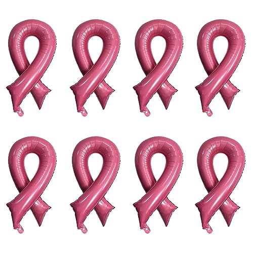 42 Inches Big Pink Ribbon Foil Balloons Breast Cancer Awareness Party Decorations, Pink Breast Awareness Party Supplies (8 Packs)