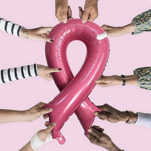 42 Inches Big Pink Ribbon Foil Balloons Breast Cancer Awareness Party Decorations, Pink Breast Awareness Party Supplies (8 Packs)