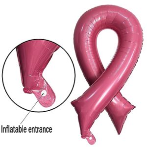 42 Inches Big Pink Ribbon Foil Balloons Breast Cancer Awareness Party Decorations, Pink Breast Awareness Party Supplies (8 Packs)