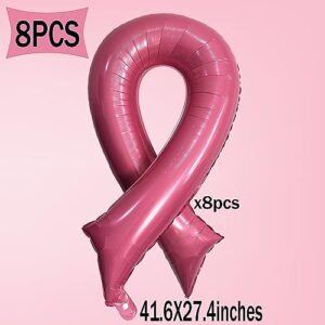 42 Inches Big Pink Ribbon Foil Balloons Breast Cancer Awareness Party Decorations, Pink Breast Awareness Party Supplies (8 Packs)