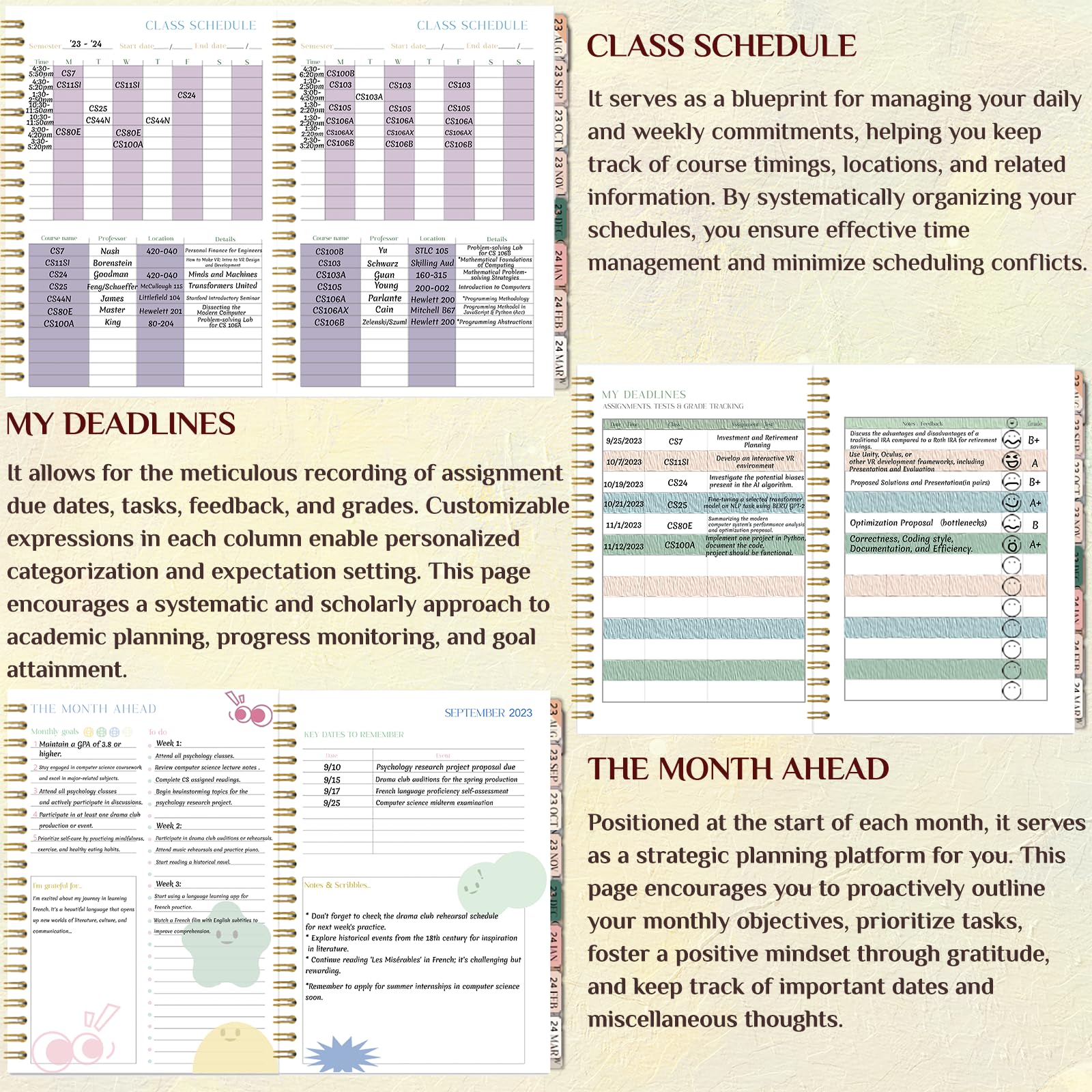 2024 Planner Academic Planner College School Planner 2024-2025 Academic Year, 17-Month Student Planner from AUG. 2023 to DEC. 2024, 8.5" X 6.3" Hardcover, Includes 8 Sheets of Stickers