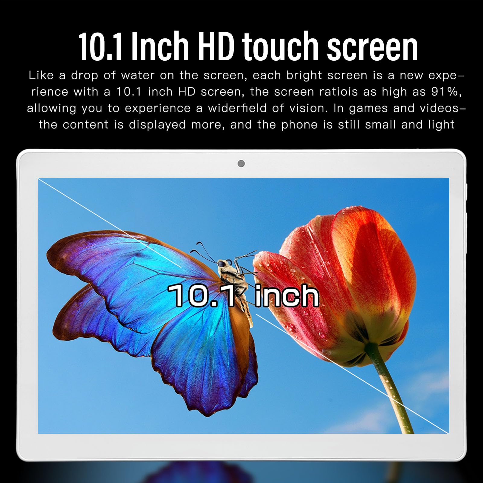 EBTOOLS 10.1In Tablet, FHD 4G Calling Tablet for Android 12, 12GB RAM 256GB ROM Touch IPS Tablet, 5G WiFi, 8MP 20MP Dual Camera, 8800mAh, for Office Learning Gaming (US Plug)