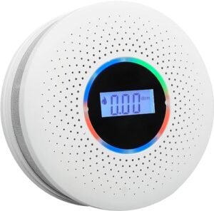 giihoo smoke and carbon monoxide detector alarm, 2-in-1 combination smoke and carbon monoxide detector with lcd display and silence function, battery operated, not hardwired (white-1)