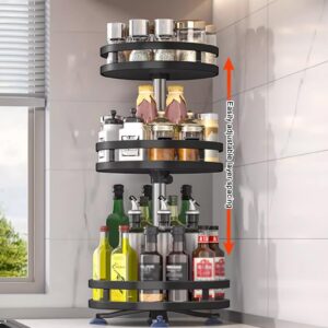 Rotating Spice Rack, Multi-Layer Tier Lazy Susan Turntable, Rotates 360 Degrees, Adjustable Shelves, Double Layer, and A Revolving Design Make it the Perfect Spice Holder (Color : Black, Size : 3 la