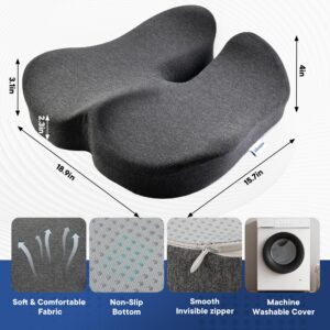 Alinayee Seat Cushion for Office Chair-Enhances Posture,Sciatica,Coccyx&Back Pain Relief-Car Seat Cushion-Good Support-Memory Foam Non-Slip Chair Cushion for Gaming,Wheelchair (Charcoal Grey)