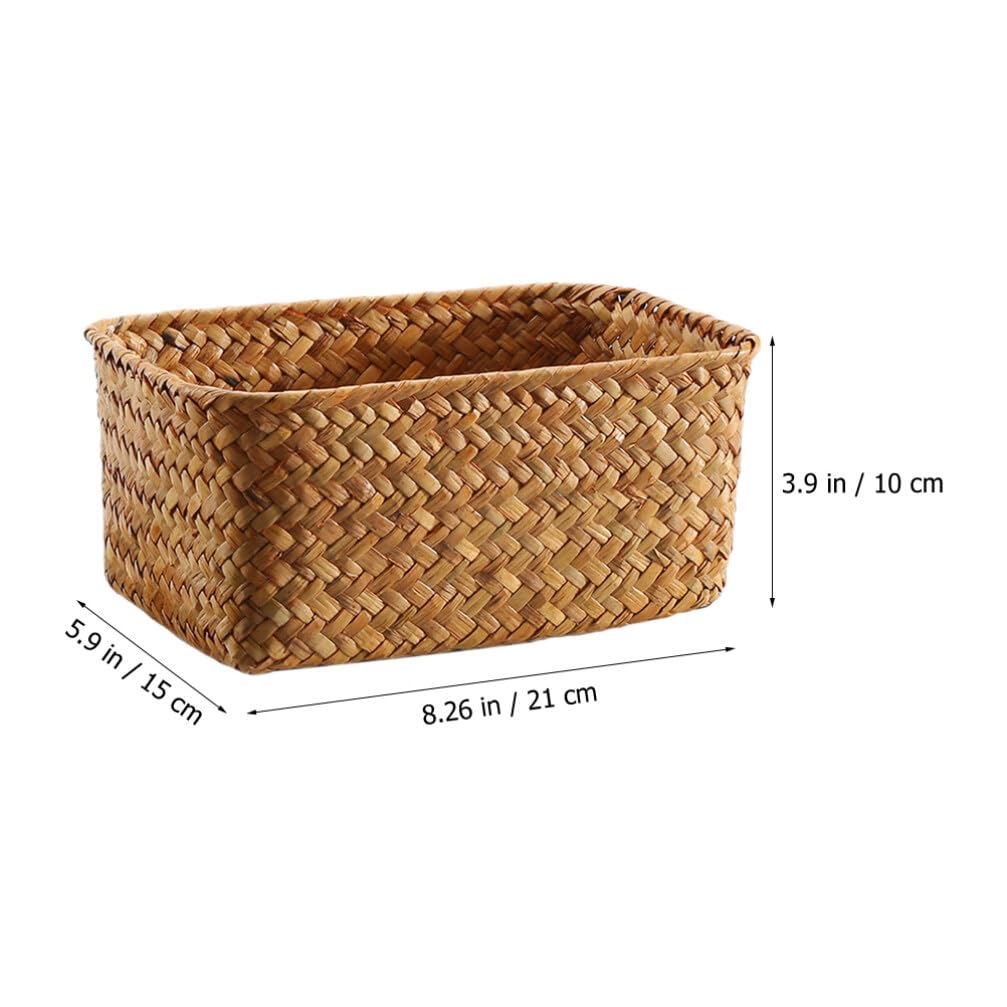 Home Decor Seagrass Storage Baskets Rectangular Wicker Storage Basket Snack Storage Bins Woven Basket Bins Rattan Storage Organizer for Shelf Storage Bins