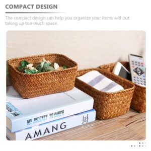 Home Decor Seagrass Storage Baskets Rectangular Wicker Storage Basket Snack Storage Bins Woven Basket Bins Rattan Storage Organizer for Shelf Storage Bins