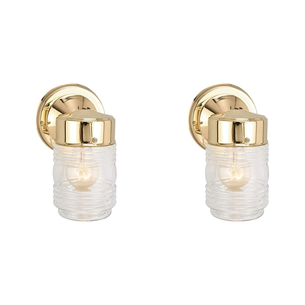 Design House 502179 Jelly Jar 1 Light Indoor/Outdoor Wall Light, Polished Brass (Pack of 2)