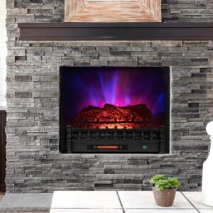 COSTWAY 26-inch Eternal Flame Electric Fireplace Log, Realistic Pinewood Ember Bed, Remote Control, Adjustable Flame Colors, Child Lock, 8H Timer, Infrared Log Heater for Home Decor, 1500W Black