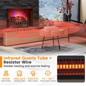 COSTWAY 26-inch Eternal Flame Electric Fireplace Log, Realistic Pinewood Ember Bed, Remote Control, Adjustable Flame Colors, Child Lock, 8H Timer, Infrared Log Heater for Home Decor, 1500W Black
