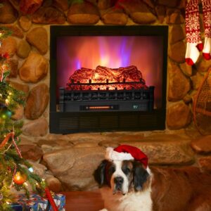 COSTWAY 26-inch Eternal Flame Electric Fireplace Log, Realistic Pinewood Ember Bed, Remote Control, Adjustable Flame Colors, Child Lock, 8H Timer, Infrared Log Heater for Home Decor, 1500W Black