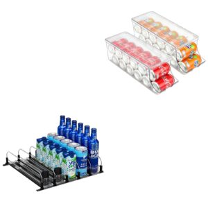 puricon 2 pack soda can organizer dispenser for refrigerator bundle with drink organizer for fridge pusher glide