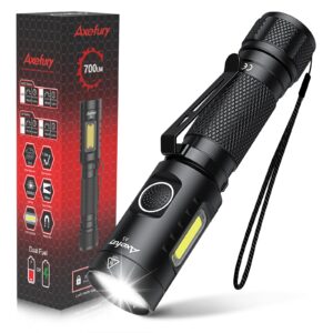 axefury flashlight, magnetic led flashlight,small powerful edc flashlight a5 with cob side light,700 lumens,6 modes,2 types batteries,waterproof for camping, emergency(not included battery) gift