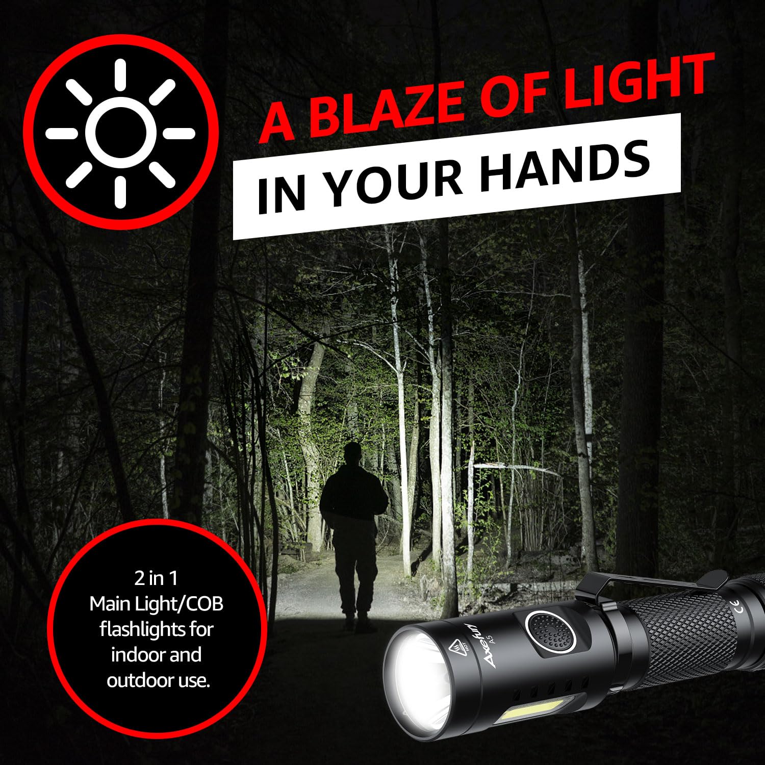 axefury Flashlight, Magnetic LED Flashlight,Small Powerful EDC Flashlight A5 with COB Side Light,700 lumens,6 Modes,2 Types Batteries,Waterproof for Camping, Emergency(Not Included Battery) Gift