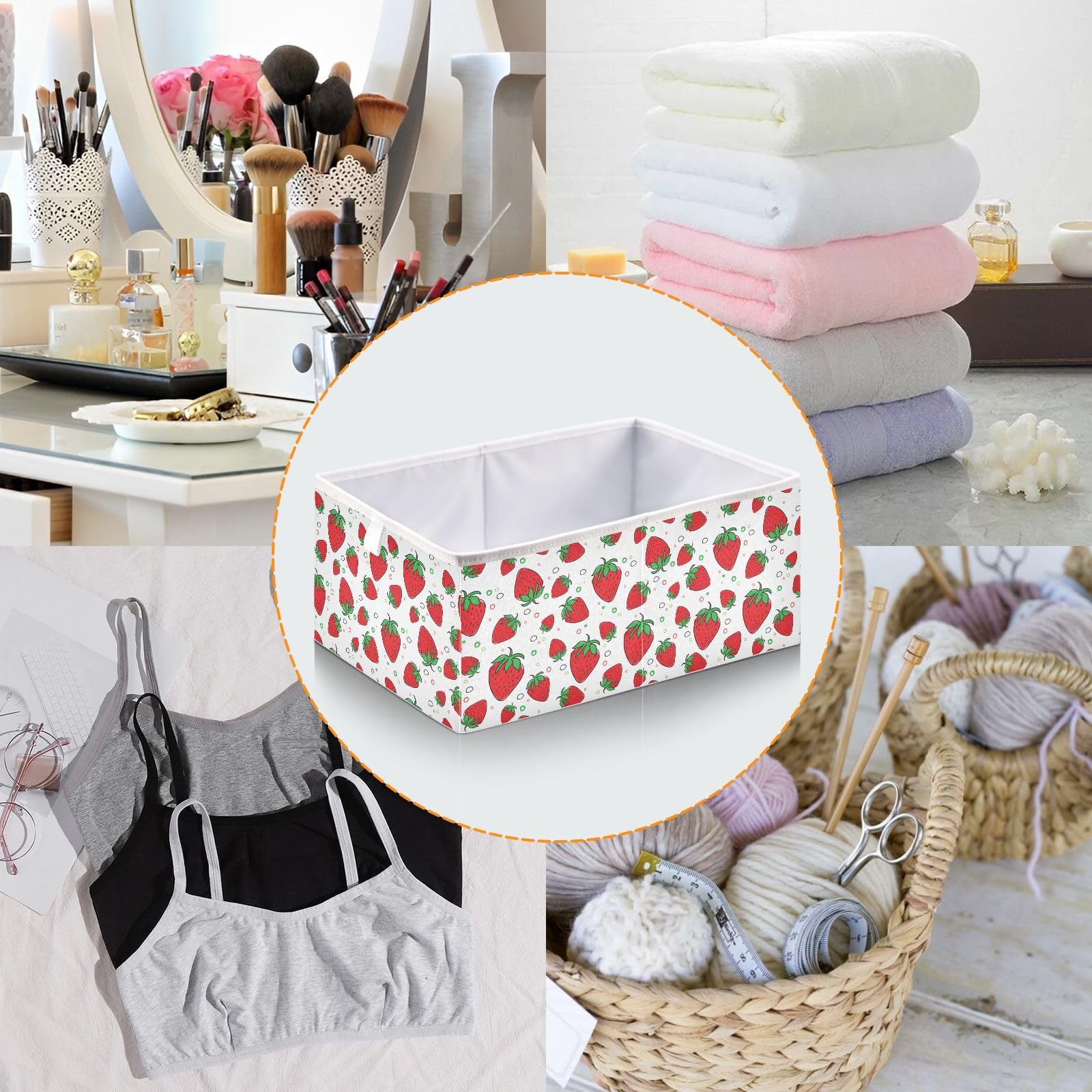 Emelivor Strawberries Rectangle Storage Bins Fabric Storage Cube Large Foldable Storage Baskets Cloth Box Containers for Nurseries Shelves Offices Closets Home Decor,16 x 11inch