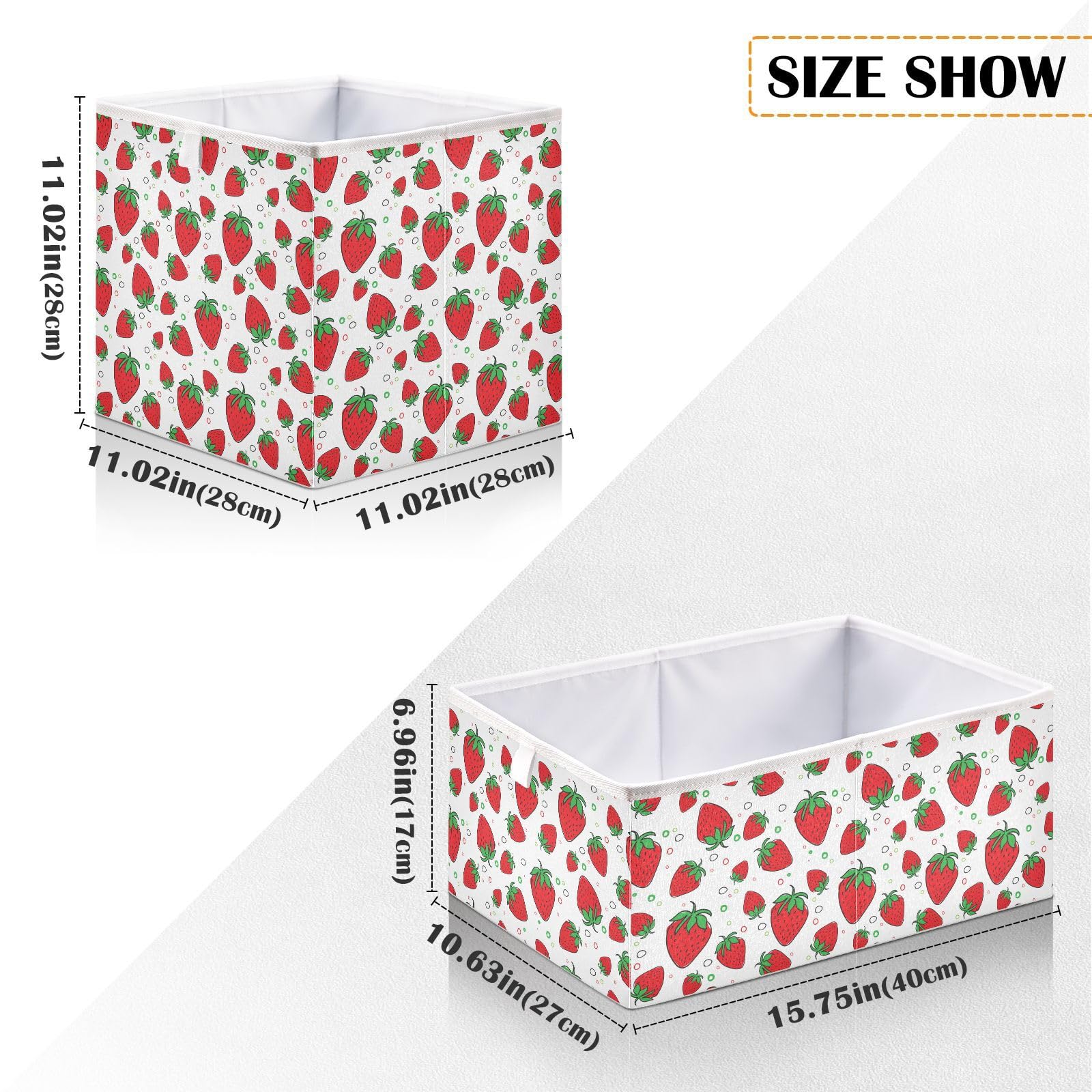 Emelivor Strawberries Rectangle Storage Bins Fabric Storage Cube Large Foldable Storage Baskets Cloth Box Containers for Nurseries Shelves Offices Closets Home Decor,16 x 11inch