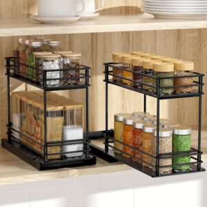 tikea spice rack organizer 2-pack, 2-tier pull out seasoning rack for kitchen cabinet, spice drawer organizer shelf for small space, condiment storage, 5.3''w x 10.4''d x 8.9''h