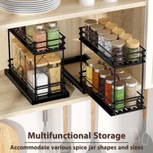 Tikea Spice Rack Organizer 2-Pack, 2-Tier Pull Out Seasoning Rack for Kitchen Cabinet, Spice Drawer Organizer Shelf for Small Space, Condiment Storage, 5.3''W x 10.4''D x 8.9''H