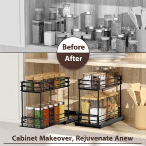 Tikea Spice Rack Organizer 2-Pack, 2-Tier Pull Out Seasoning Rack for Kitchen Cabinet, Spice Drawer Organizer Shelf for Small Space, Condiment Storage, 5.3''W x 10.4''D x 8.9''H