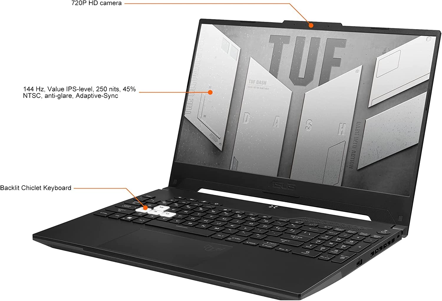 ASUS TUF Dash F15 Gaming Laptop (15.6" 144Hz, Intel 12th Gen i7-12650H, 64GB RAM, 2TB PCle SSD, Geforce RTX 3070 8GB (Beat RTX 4060)), Thunderbolt 4, Backlit KB, IST Cable, Win 11 Home - Black