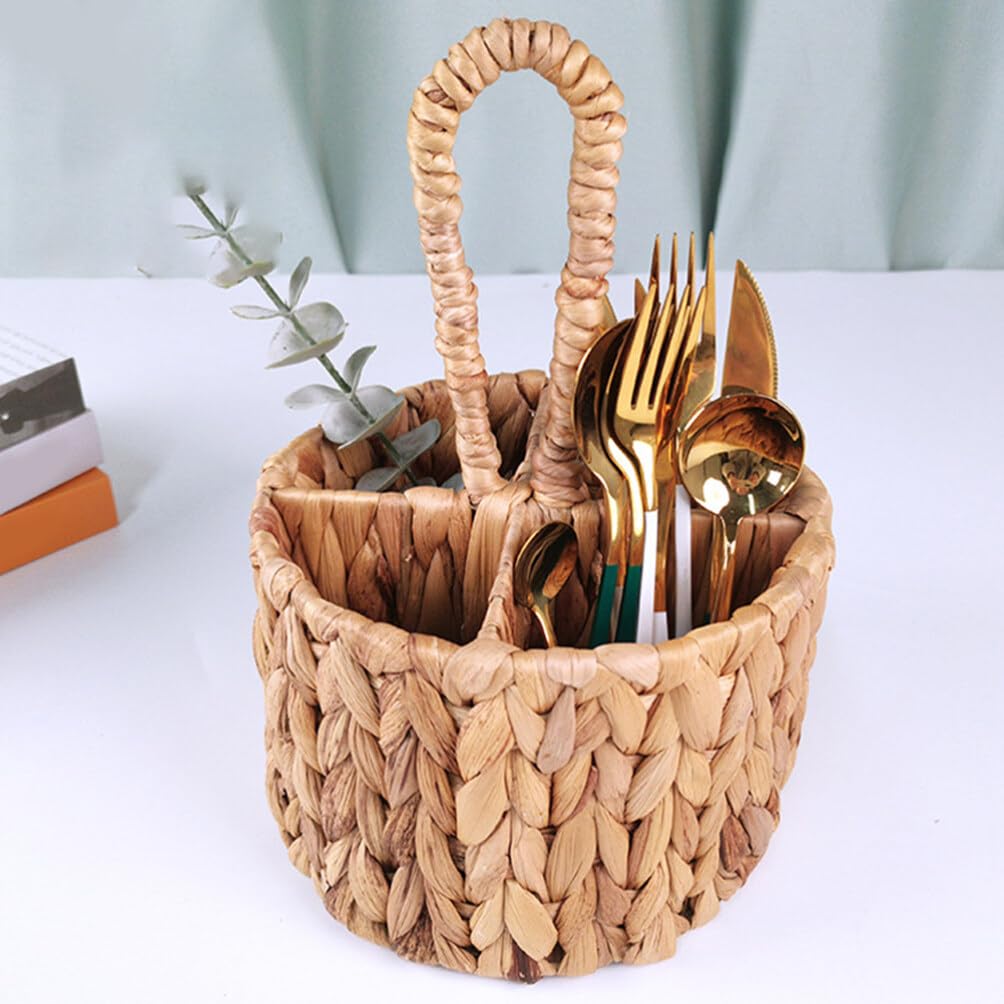 Kichvoe Cutter Woven Baskets Wicker Silverware Fork and Spoon Hand Woven Cutlery Holder Chopsticks Fork Storage Tray Storage Basket Chic Sundry Basket Utensil Drain Rack To Weave Hyacinth