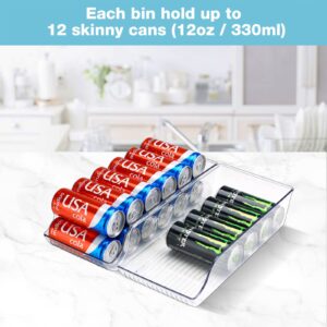 Puricon 2 Pack Skinny Can Drink Dispenser Organizer for Refrigerator Bundle with Drink Organizer for Fridge Pusher Glide