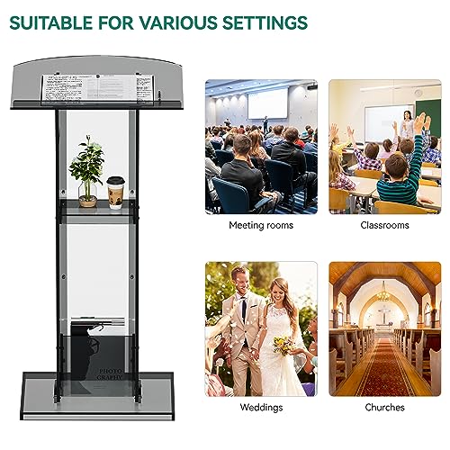 YITAHOME Portable Podium-47 Inches Tall Lectern with Handle for Church, Weddings, and Conferences with Reading Surface and Storage Shelf