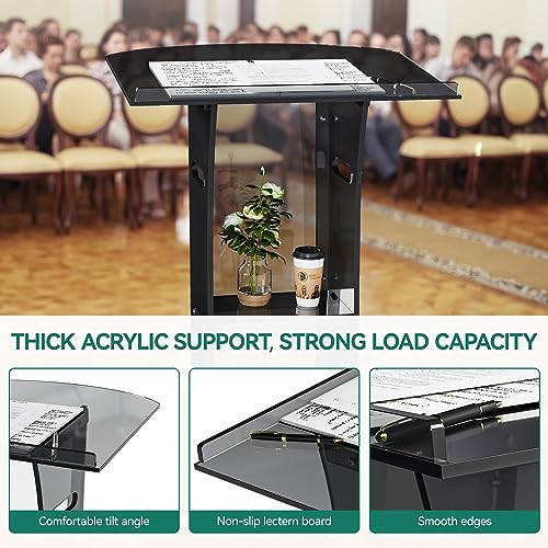 YITAHOME Portable Podium-47 Inches Tall Lectern with Handle for Church, Weddings, and Conferences with Reading Surface and Storage Shelf