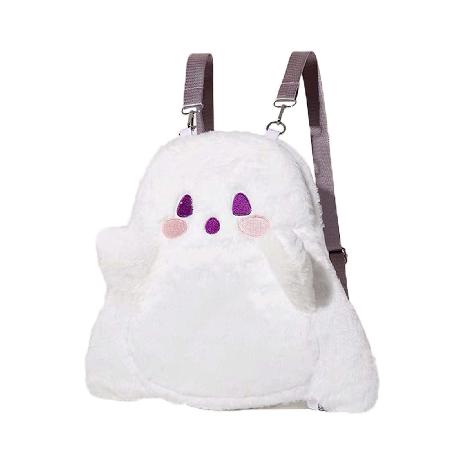 Lutoku Halloween Cute Ghost Face Backpacks, Mini Crossbody Candy Bag, Plush Spooky backpack, Kawaii Cartoon Backpack for Birthday, Day of the Death, Halloween Horror Nights