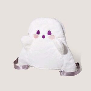 Lutoku Halloween Cute Ghost Face Backpacks, Mini Crossbody Candy Bag, Plush Spooky backpack, Kawaii Cartoon Backpack for Birthday, Day of the Death, Halloween Horror Nights